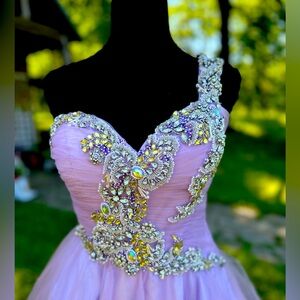 TERANI Lavender Beaded Top Short Couture Dress